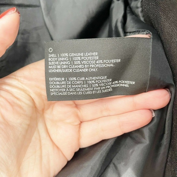 Club Monaco Cropped Leather Jacket Sz M Solid Black Mandarin Collar Snap Buttons - Picture 7 of 8